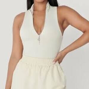 MESHKI Paulina Zipper Bodysuit Size Small /S V Neck or High Mock Neck